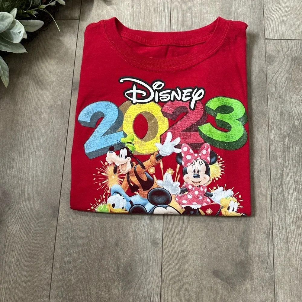 Disney 2023 Kids Red Graphic T-Shirt Florida Casual Graphic Mickey Minnie Donald
